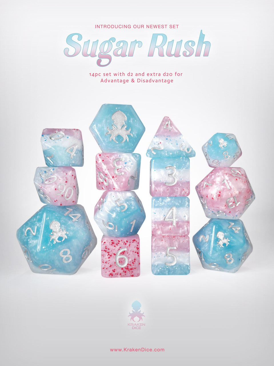 Sugar Rush Speckled Dice Set with Silver Ink